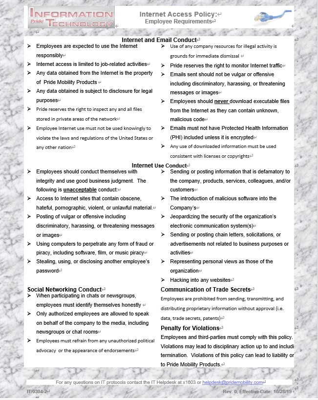 Internet  Access Policy Employee Requirements